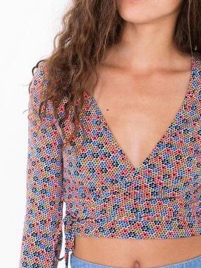 Y2K American Apparel Wrap Top Cotton Spandex Julliard Floral Top Dot Print Sz L